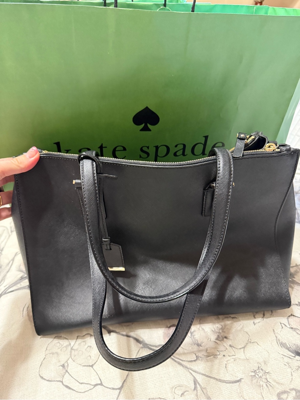 kate spade Black Double-Handle Leather Tote